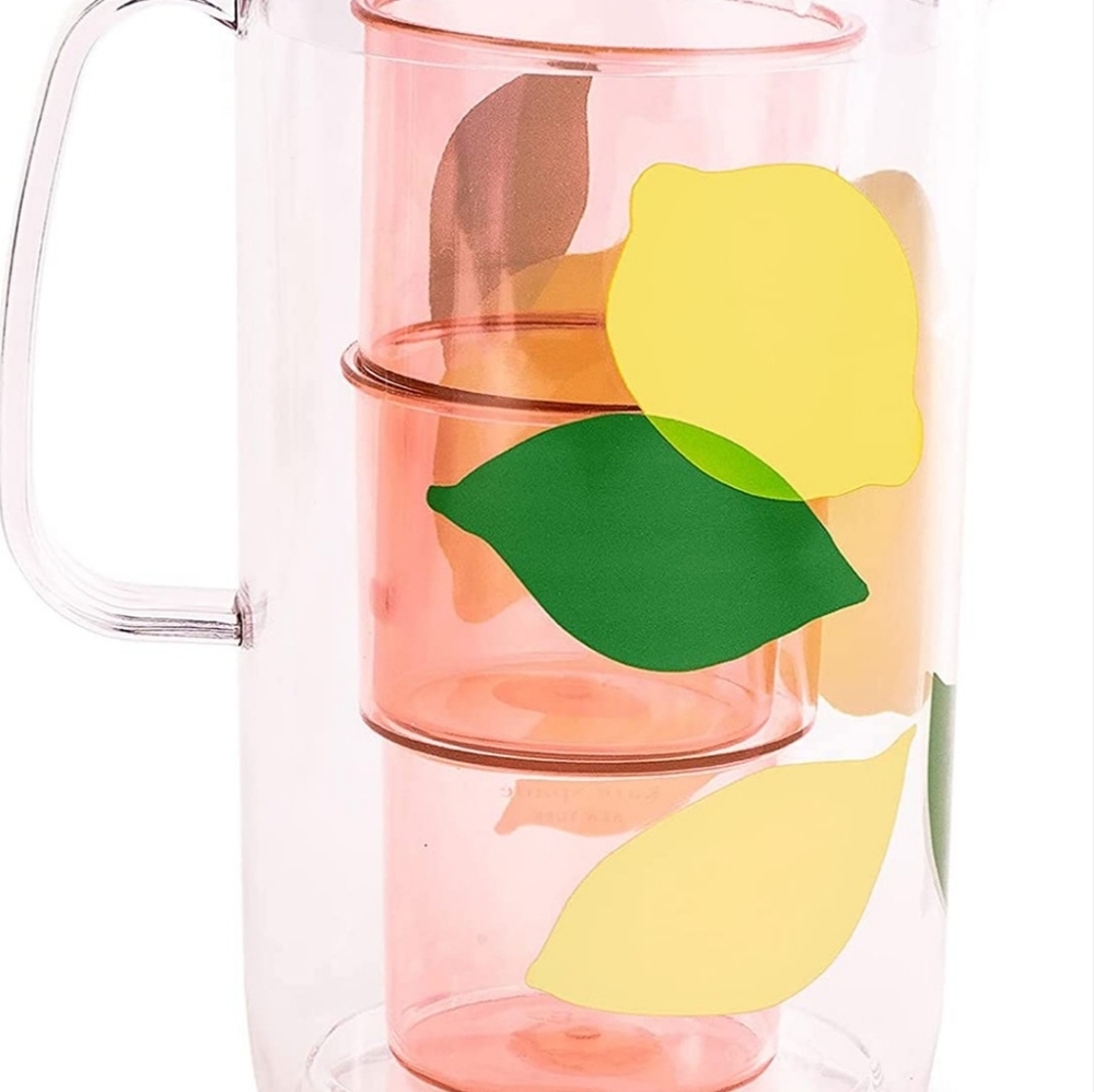 Kate Spade lemonade pitcher and 2 cups
